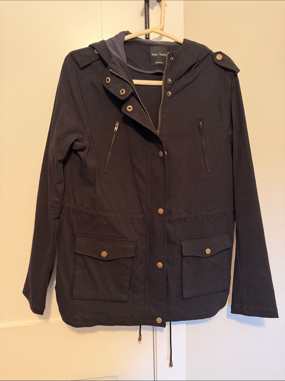 Reiss Black Hooded Utility Jacket with Gold-Tone Hardware